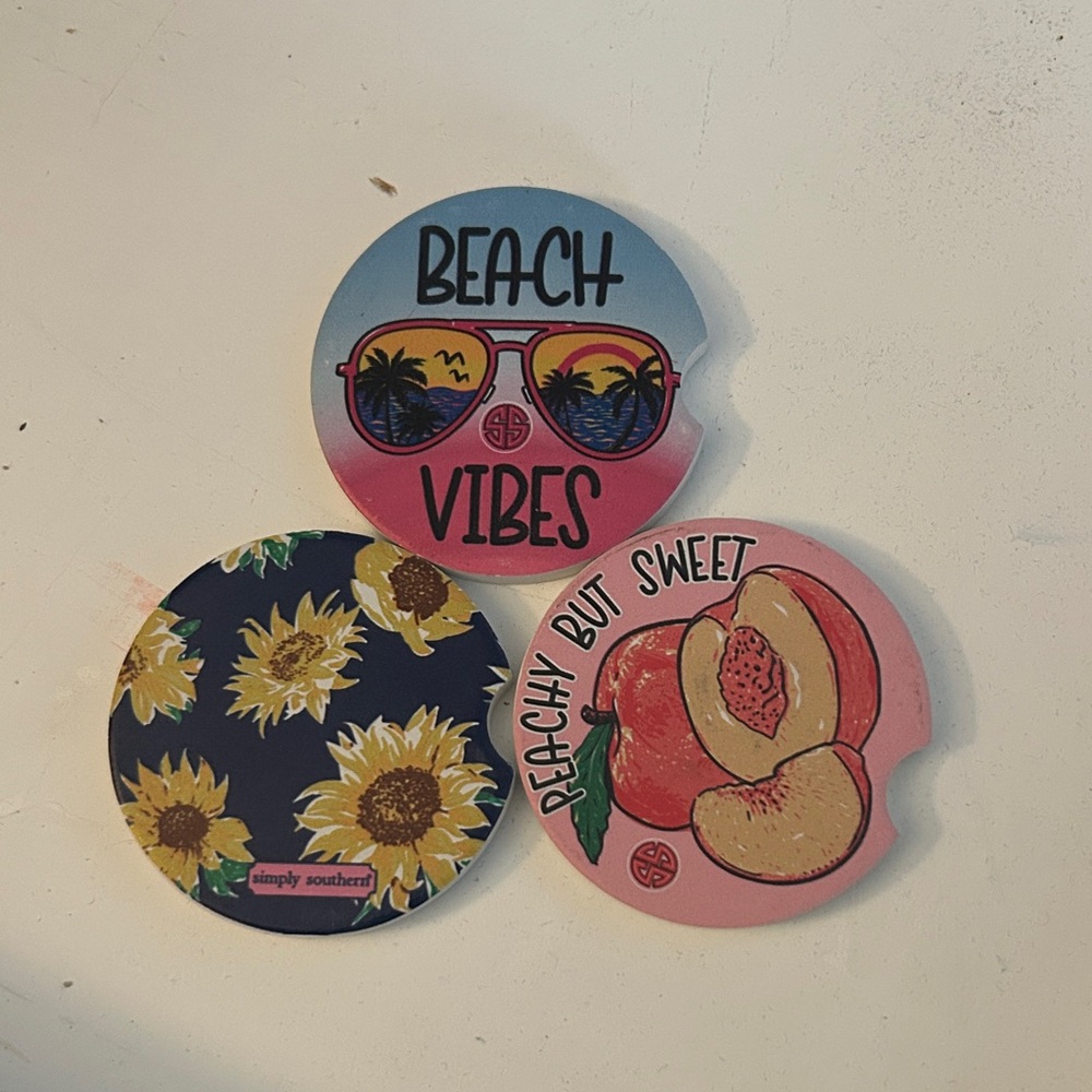 Simply Southern Sunflower and Peach and Beach - Car Coasters 3 Pieces